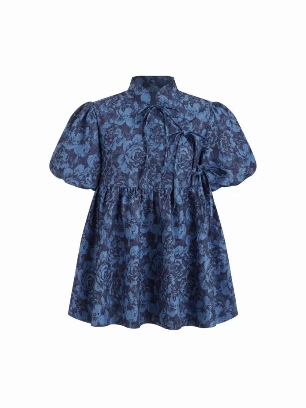 Cider babydoll Navy Blue Floral Puff-Sleeve Kids Blouse